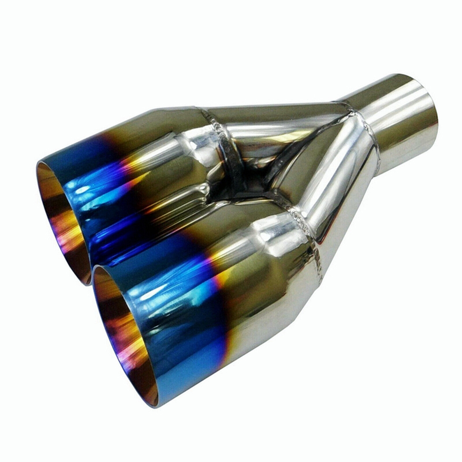 Polished Stainless Steel 2.5In 3.5Out 2X Blue Burnt Exhaust Duo Slanted Exhaust Tip