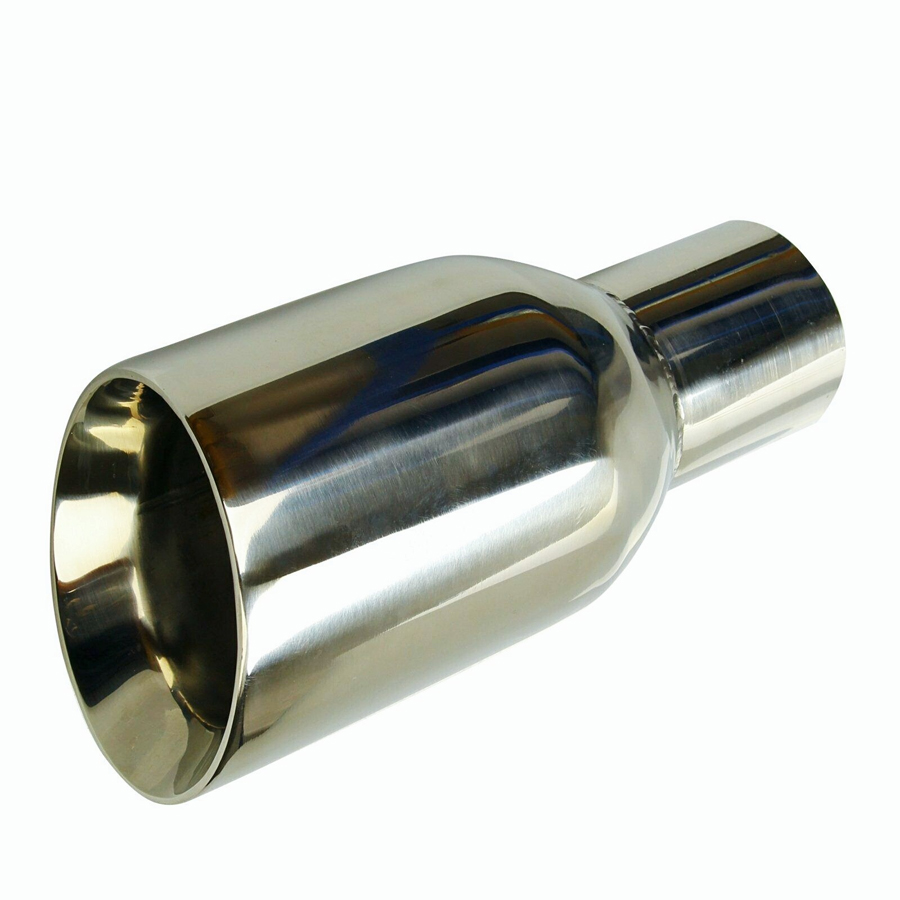  2.5 Inlet - 4 Outlet Stainless Steel Sliver Duo Layer Slant Cut Car Exhaust Tip
