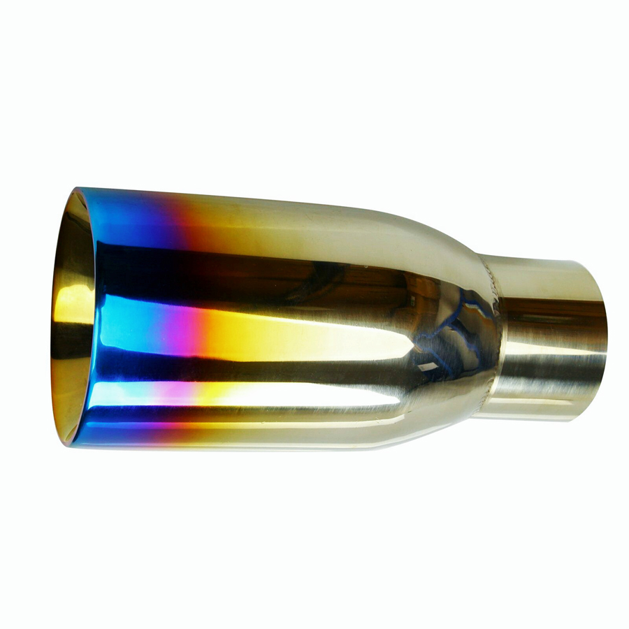 2PCS Polished Stainless Steel 2.5 In 3.5 Out Blue Burnt Exhaust Duo Layer Tip